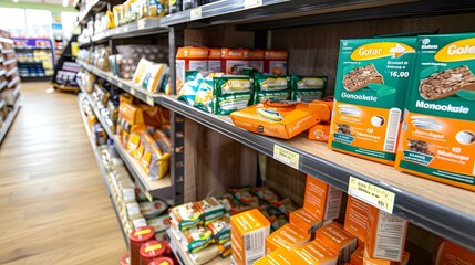 Naklejka premium Grocery Store Shelf With Variety of Products