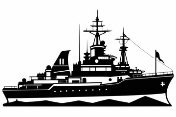 warship silhouette vector illustration, battleship black color