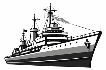 warship silhouette vector illustration, battleship black color