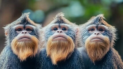 Curious Monkeys with Distinct Beards Observing Their Environment