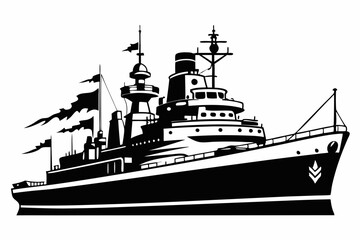 warship silhouette vector illustration, battleship black color