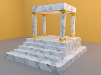 Marble Temple with Golden Pillars and Stairs