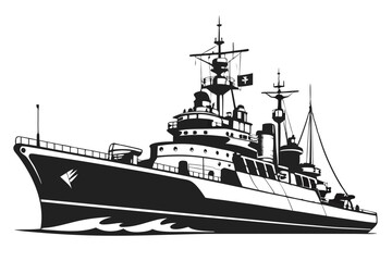 warship silhouette vector illustration, battleship black color