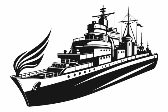 recommend clip art: warship silhouette vector illustration, battleship black color