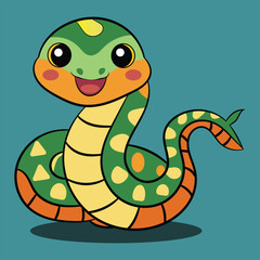 A cute green snake cartoon animal isolated vector illustration
