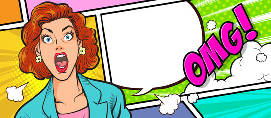 Obraz premium shocking woman surprised on comics page
