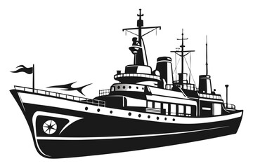 warship silhouette vector illustration, battleship black color