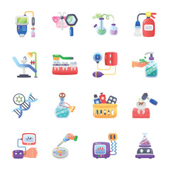Set of Treatment and Lab Equipment Flat Icons  

