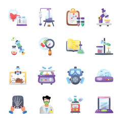 Pack of Medical Laboratory and Testing Flat Icons  

