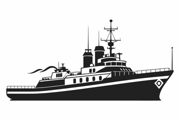 warship silhouette vector illustration, battleship black color