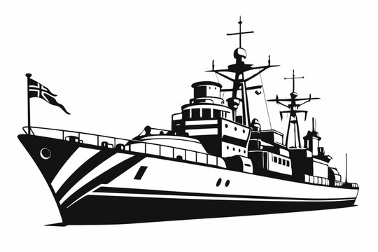 black and white ship with flag clip art preview
