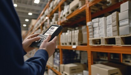 Warehouse Staff Tracking Inventory with Barcode Scanner