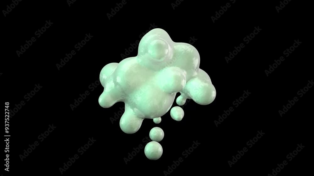 Wall mural 3d animation of mint abstract smooth liquid shape. 4k seamless loop 3d animation. smooth animation o