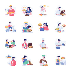 Fototapeta premium Pack of Pizza Store Flat Illustrations