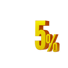 3d illustration of golden number 5 percent or 5% isolated on white background. 3d render.