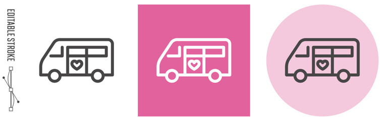 デイサービス送迎バス｜ライン・アイコン　[線の編集可能]