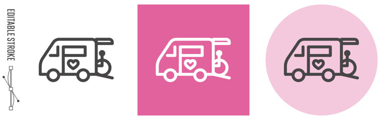 デイサービス送迎・車椅子｜ライン・アイコン　[線の編集可能]