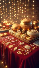 Fototapeta premium Dhanteras Sparkle: Gold and Silver Jewelry Display