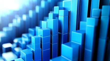 Fototapeta premium Abstract 3D blue bars rising, suggesting growth, success, and financial prosperity. Ideal for business and technology concepts.