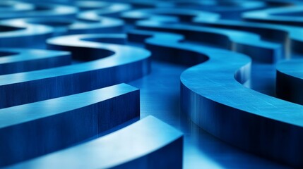 Abstract blue maze pattern, 3D rendered.  Concept for complexity, challenge, problem-solving.  Graphic design background.