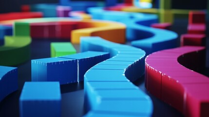Obraz premium Abstract colorful blocks form a winding path, creating a vibrant and dynamic composition.