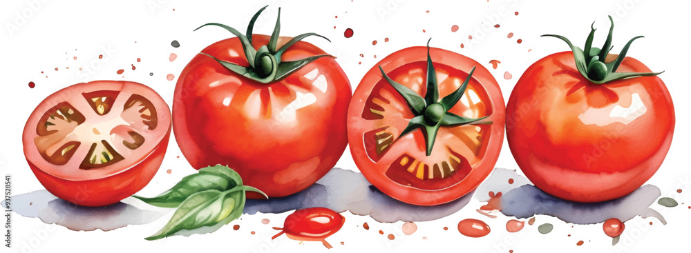 Poster Tomato fruit watercolor pattern background4