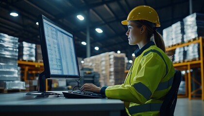 Warehouse Employee Monitoring Inventory on Computer