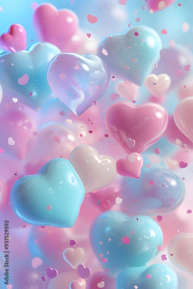 Fototapete dreamy pastel abstract background with floating heart shapes in 3d design ai generated illustration