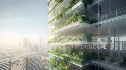 Eco-conscious office tower with terraces converted into vegetable gardens AI generated illustration