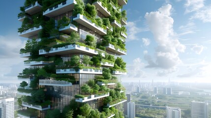 Eco-friendly skyscraper that exemplifies the perfect blend of glass and foliage AI generated illustration