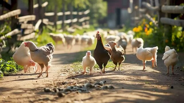 chickens  and  sheep  on  a farm