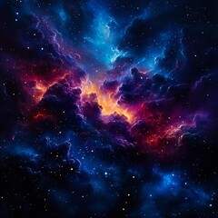 A stunning view of a cosmic nebula featuring vibrant colors and shimmering stars in a celestial atmosphere.
