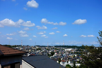 高台から住宅街を眺望する