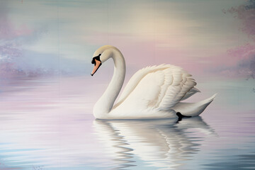 Obraz premium Serene Swan Lake: Abstract Animal Art Wall Mural Wallpaper