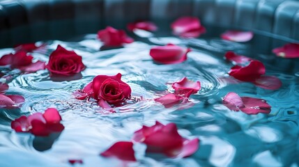 Relaxing Spa Foot Bath with Rose Petals Floating in Tranquil Water   A Serene and Soothing Wellness Retreat for Pampering and Self Care