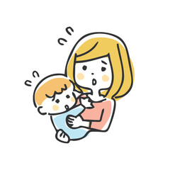困っている母子のイラスト