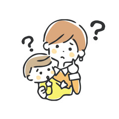 疑問に思う母子のイラスト