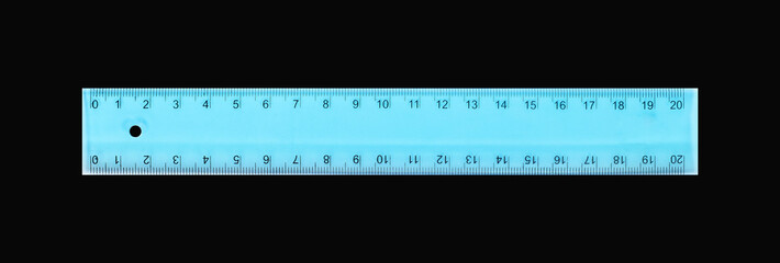 Science and education - Plastic blue school ruler isolated black