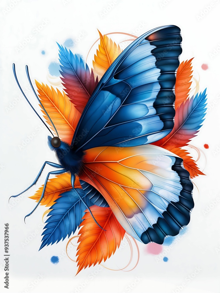 Canvas Prints colorful butterfly with symbolic leaves intricate and decorative design abstract background watercol