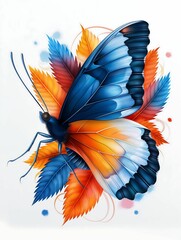 Obraz premium Colorful butterfly with symbolic leaves intricate and decorative design abstract background watercolor style more clarity with clear light and sharp focus high detailed