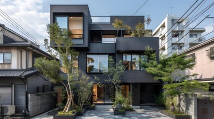 Obraz premium Geometrically fascinating cube house in a modern cityscape AI generated illustration