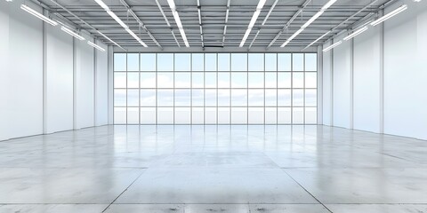 Empty Large White Room with Ceiling Lights and a Big Window
