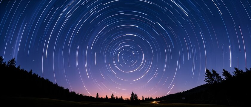 Celestial Dance: Mesmerizing Star Trails Illuminate Nocturnal Field Landscape