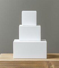 Three White Boxes on a Wooden Surface