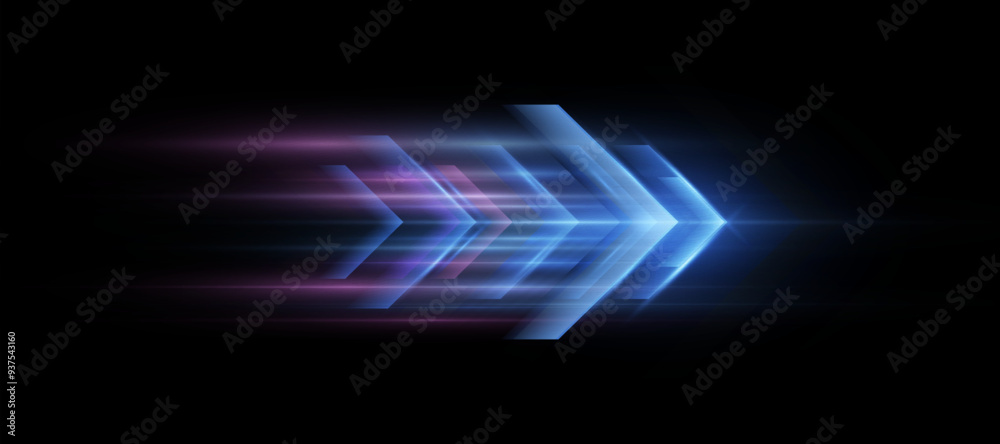 Fototapete light effect of high speed movement of light speed arrow of blue glow. dynamic movement of high spee