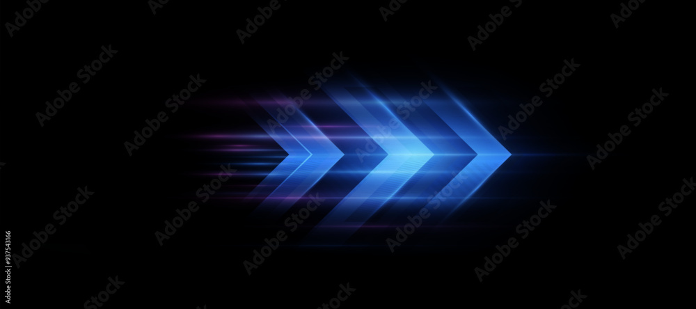 Poster Light effect of high speed movement of light speed arrow of blue glow. Dynamic movement of high speed arrow of light energy.