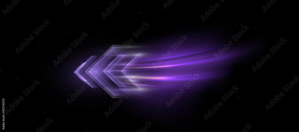 Poster Light effect of high-speed movement of the speed of light along a curved trajectory. Dynamic movement of the high-speed arrow of light energy. 