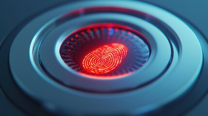 Close-up of a fingerprint scanner with a glowing red light, symbolizing security and authentication technology.