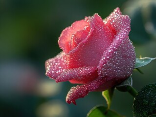 Closeup of a Dew-Covered Rose