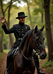 An elegant woman riding her horse, showcasing style and grace in nature.